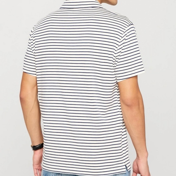 NWT, Fabletics Mens The 24/7 Breathable Polo in Deep Navy Shorline Stripe, Large - Picture 7 of 8
